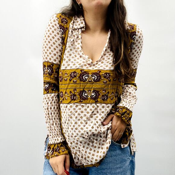 Free people XS yellow floral long sleeve blouse - Picture 6 of 6